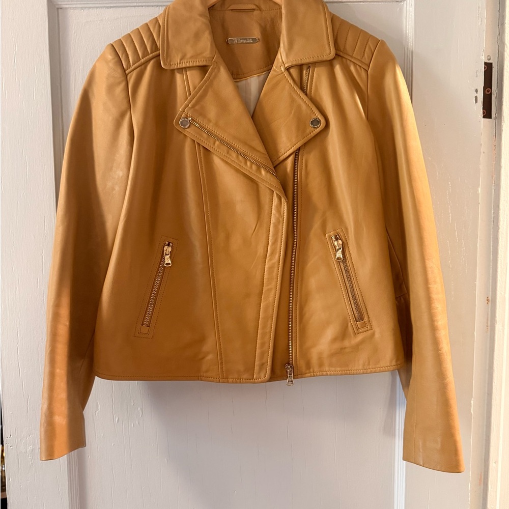 Massimo Dutti Mustard Leather Jacket Size M